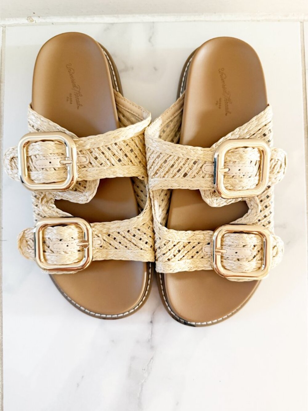 Universal Thread Natural SIZE 7 Collin Sandals Memory Foam Insole Raffia Straw - Picture 2 of 11